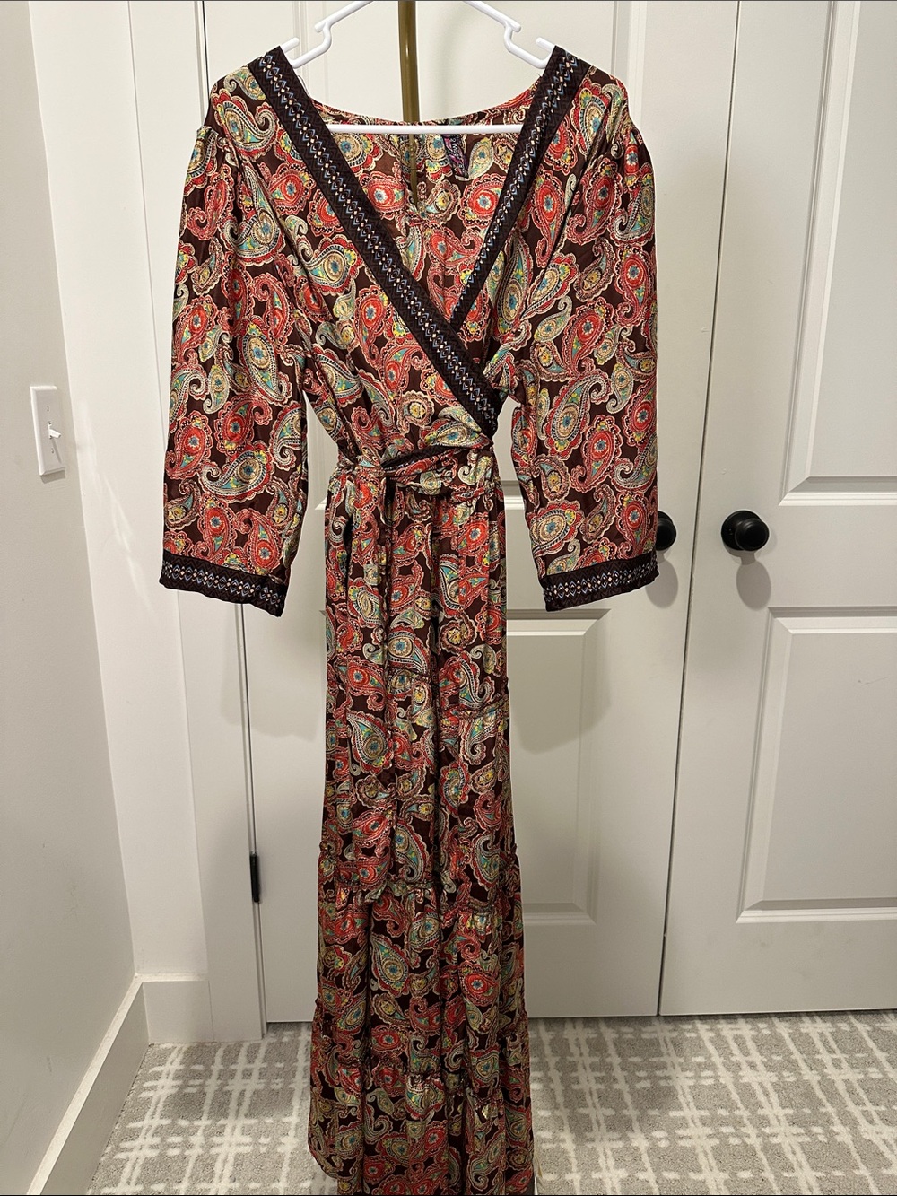 Me 2 Magic Paisley Wrap Maxi Dress in Red Multi with Contrast Trim